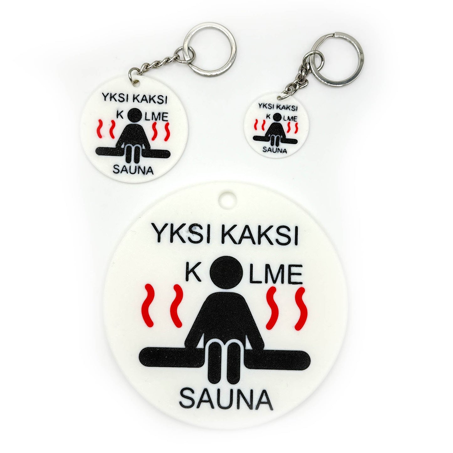 "Yksi, Kaksi, Kolme, Sauna" - Ovikyltti ja Avaimenperä - Petskun Kauppa
